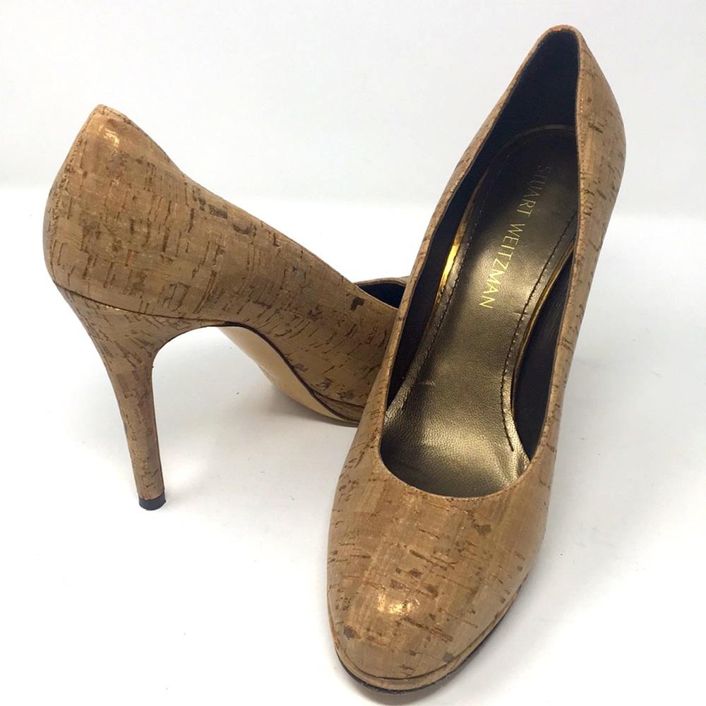 Stuart Weitzman Bronze Cork-Look Pumps - image 1
